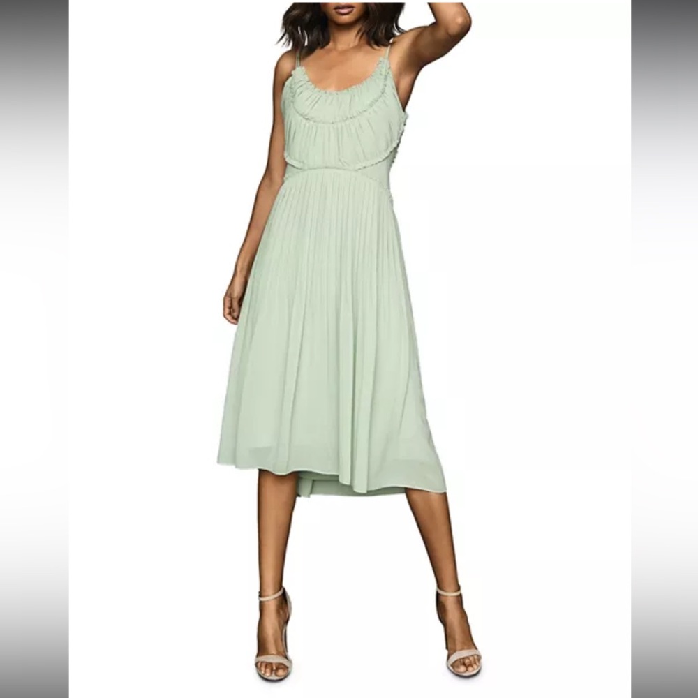 NWOT REISS Thora Pleated Front Cami-Dress In Sage Green